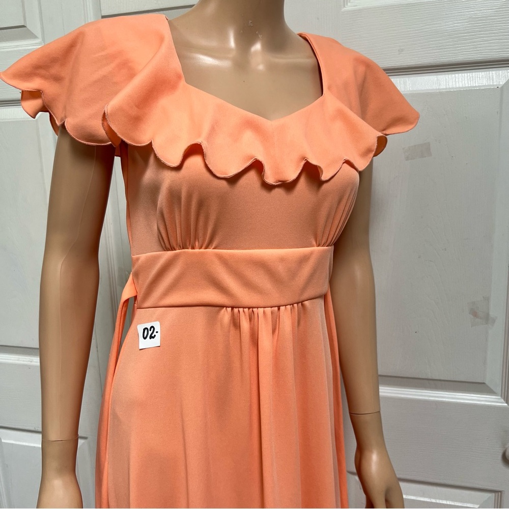 VTG 70-s Peach Orange Maxi Dress Size S Sleeveless Evening Regancy - Picture 3 of 16